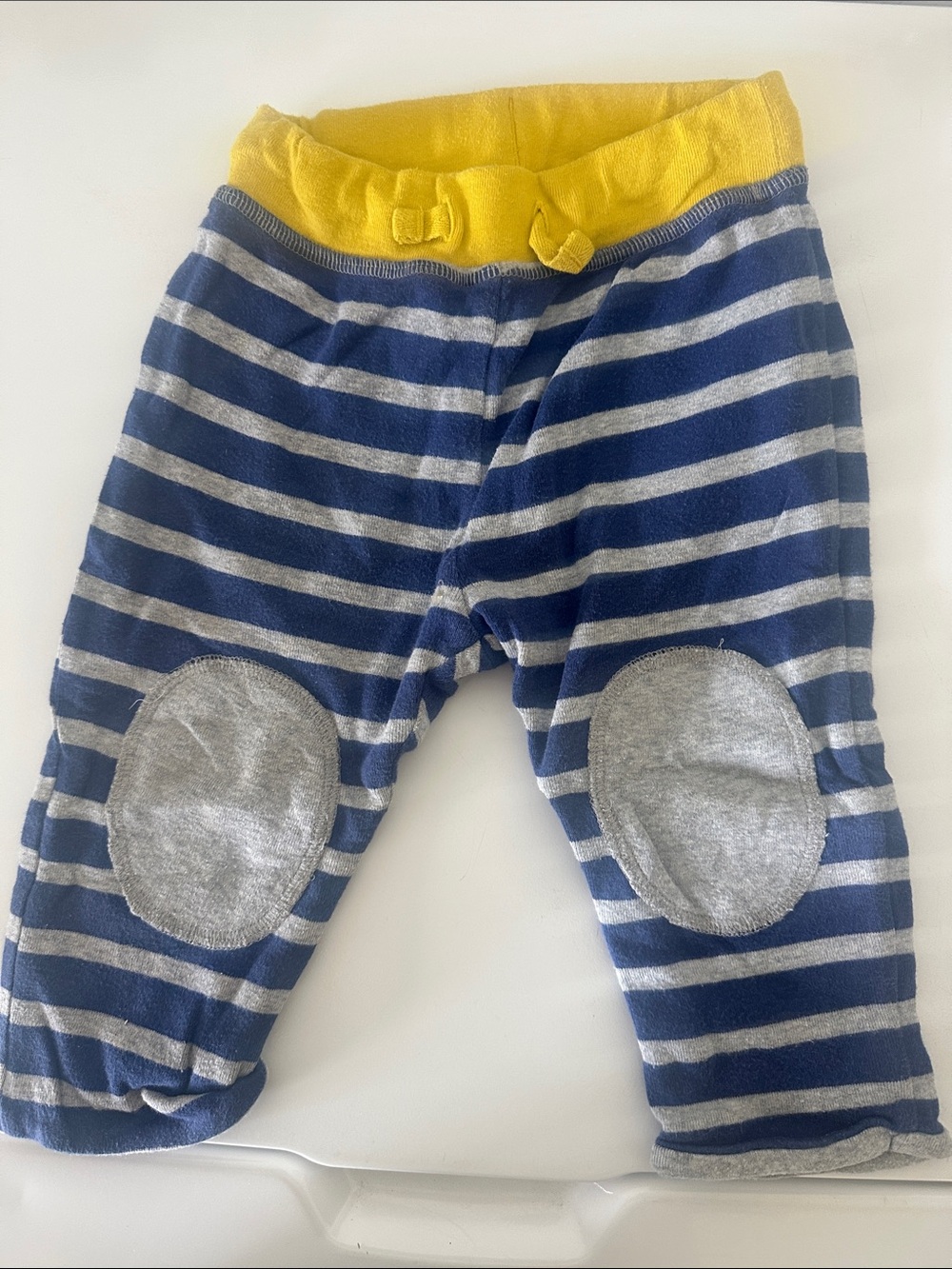 Mini Boden Navy & Gray Striped Baby Pants with Yellow Waistband, reversible